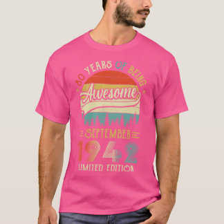 T-shirt Né Septembre 1942 80ème Anniversaire Fabriqué En 1