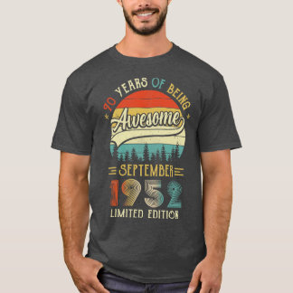 T-shirt Né Septembre 1952 70ème Anniversaire Fabriqué En 1