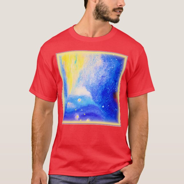 T-shirt Nebula Stars Bleu, Jaune et Lait Blanc. Commandez  (Devant)