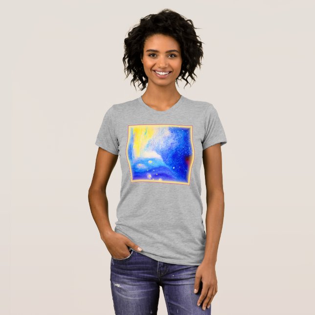 T-shirt Nebula Stars Bleu, Jaune et Lait Blanc. Commandez  (Devant entier)