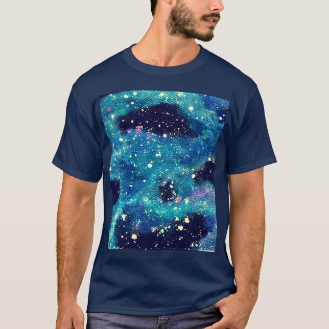 T-shirt Nébuleuse turquoise et étoiles (Devant)