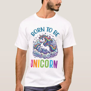 T-shirt Née Être Licorne Nuages Arc-en-ciel Étoiles