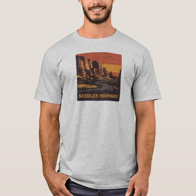 T-shirt Needles Highway South Dakota Red Sky (Devant)