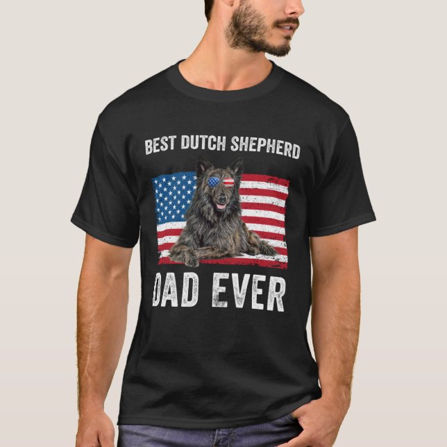 T-shirt Néerlandais Berger Papa Américain Drapeau Chien Pr (Devant)