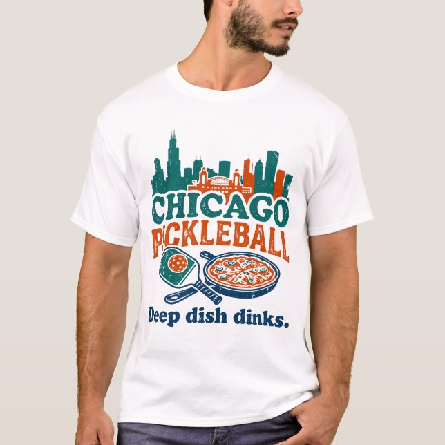 T-shirt Neige d'hiver à Chicago et pizza deep dish (Devant)