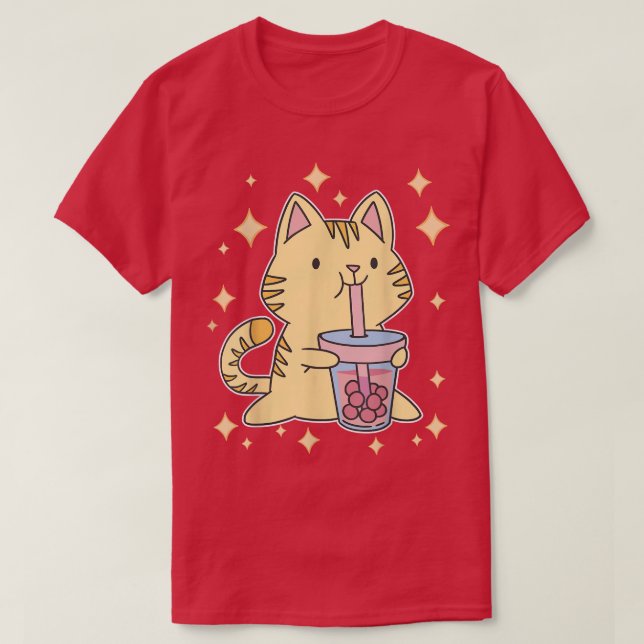 T-shirt Neko Anime Manga Kitten Japonais mignon Buble Tea  (Design devant)
