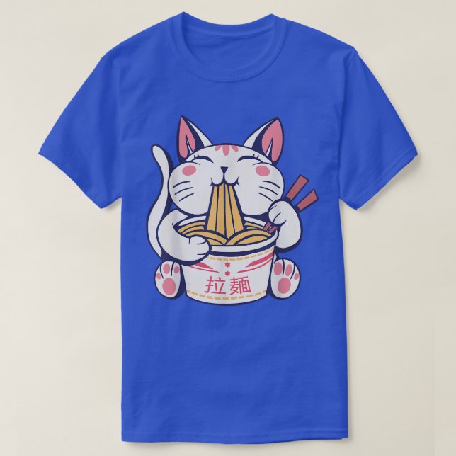 T-shirt Neko Chat Manger Ramen Avec Baguettes  (Design devant)