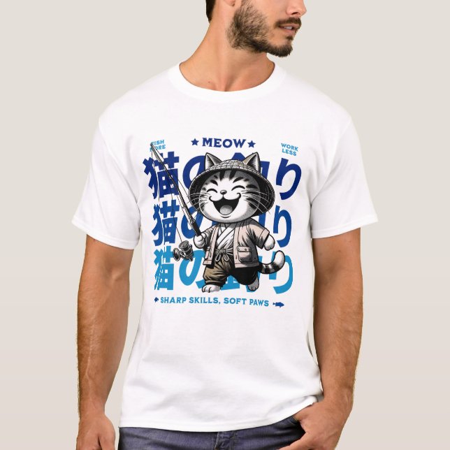 T-shirt Neko Fish Master - Le pêcheur japonais (Devant)
