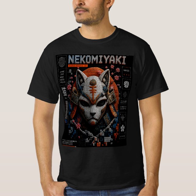 T-shirt Neko Miyaki Micro Mosaic 3D Graphique Chat Cyber (Devant)