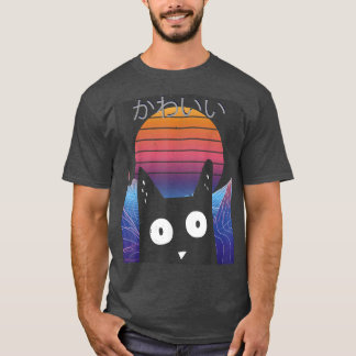 T-shirt Neko Synthwave Japon 80s Manga Harajuku Otaku grap