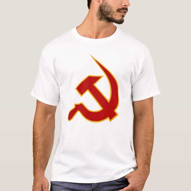 T-shirt Néo- marteau et faucille rouge foncé et jaunes (Devant)