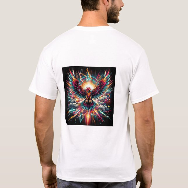 T-shirt Neo Phoenix Explosion-Vibrant Electric Bird Art  (Dos)