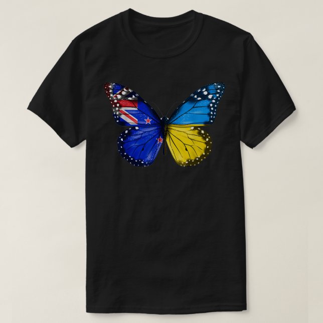 T-shirt Néo-Zélandais Papillon drapeau ukrainien Nouvelle- (Design devant)