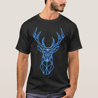 T-shirt Neon Blue Deer Head - Antlers polygones géométriqu