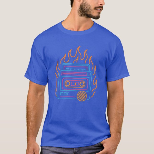 T-shirt Neon Cassetteapes with Flames Design girl (Devant)