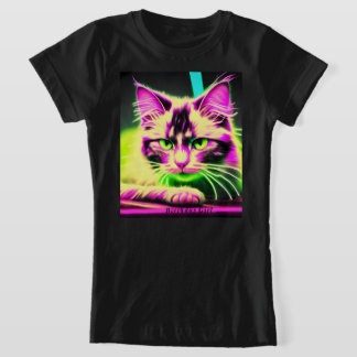 T-Shirt Neon Cat Feline Fiesta Ado Fille Anniversaire