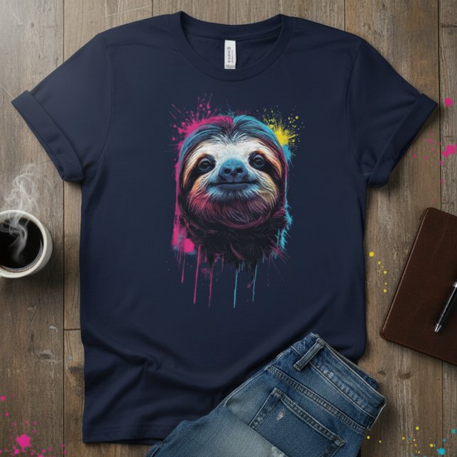 T-shirt Neon Chill — Color Splash Sloth, Artistic Animal (Créateur téléchargé)