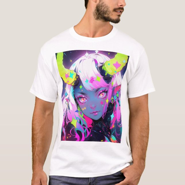T-shirt Neon Colorful Kawaii Demon Anime Girl (Devant)