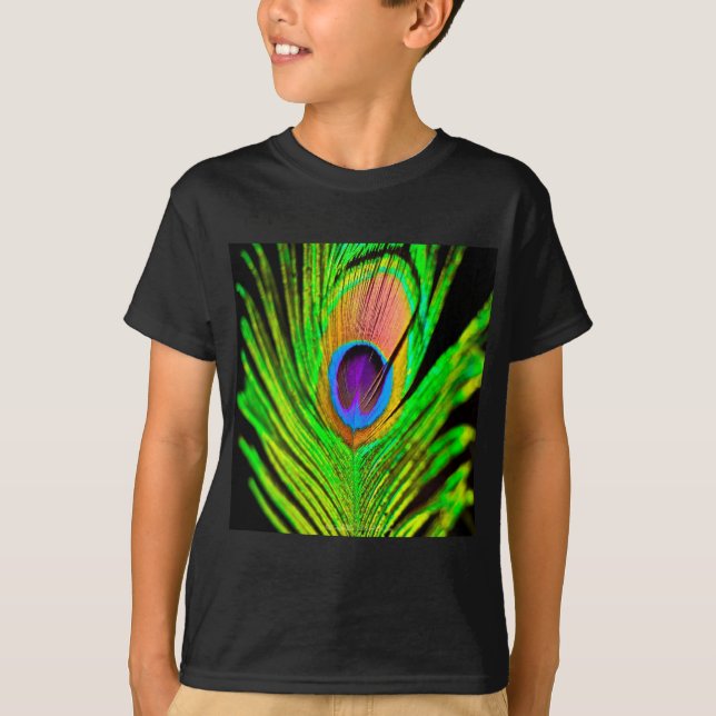T-shirt Neon Colors Peacock Feather (Devant)