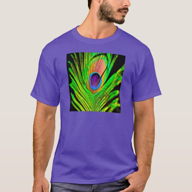 T-shirt Neon Colors Peacock Feather (Devant)