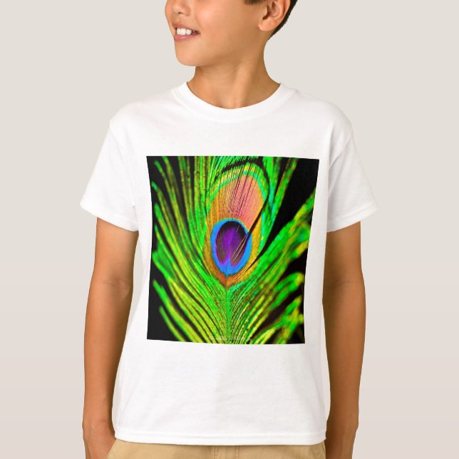 T-shirt Neon Colors Peacock Feather (Devant)