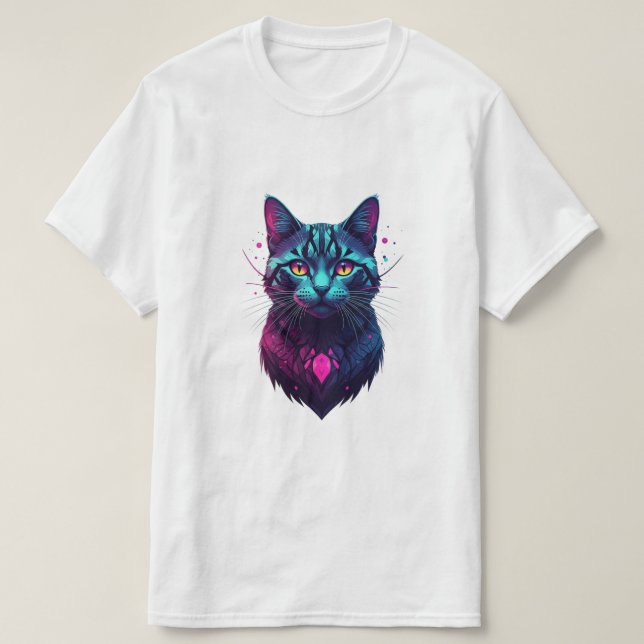 T-shirt Neon Cosmic Cat Illustration (Design devant)