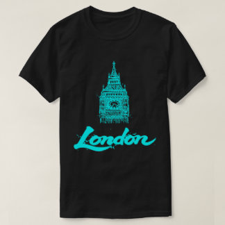 T-shirt Néon Cyan Londres Big Ben Croquis Moderne Noir