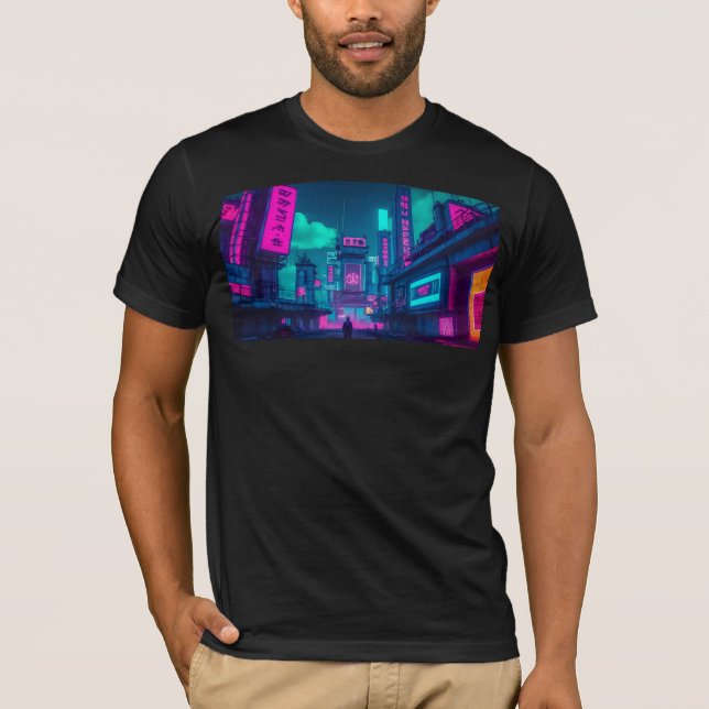 T-shirt Neon Cyberpunk City Street Gamer Apparel (Devant)
