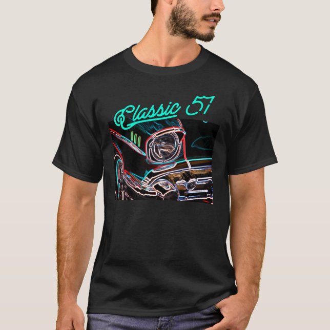 T-shirt Neon Effect Chevy Classic 1957 Car Front Script (Devant)