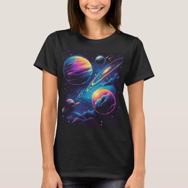 T-shirt Neon Galaxy Adventure : Planètes cosmiques (Devant)