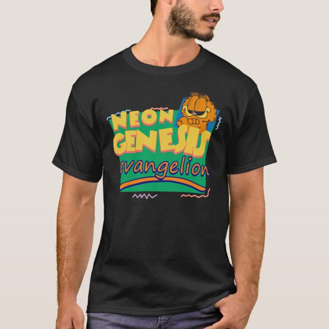 T-shirt Neon Genesis Evangelion Rencontre Garfield Et Ses  (Devant)