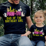 T-shirt Neon Glow rose Faisons pawty mignons Chats Anniver<br><div class="desc">Le design "Let's Paw-ty" est rose et jaune vif avec des chatons de dessin animé mignons,  texte personnalisé pour la fête d'anniversaire d'une fille.</div>