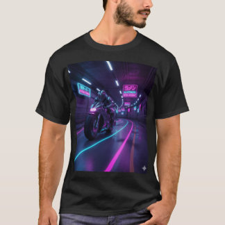 T-shirt Neon Highway Rider | Cyberpunk Motorcycle Art