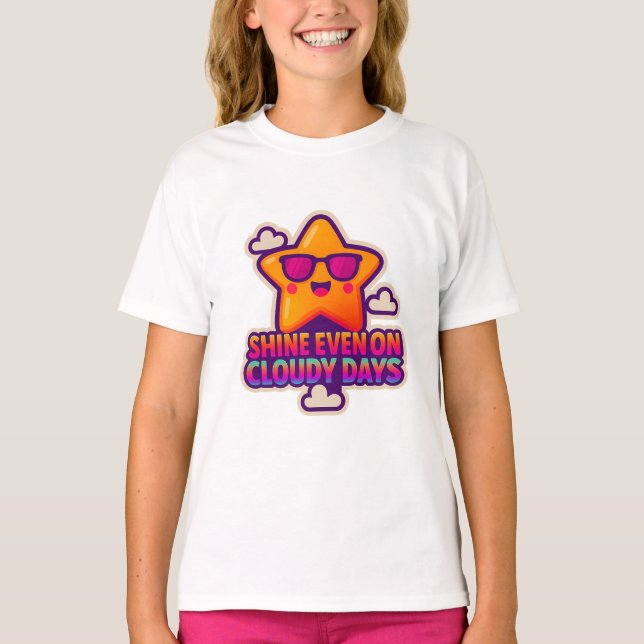 T-shirt Neon Kawaii Star - "Shine even on Cloudy Days" (Devant)