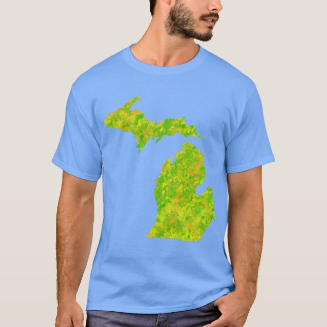 T-shirt Neon Lime Green Paint Splatter Michigan Silhouette (Devant)