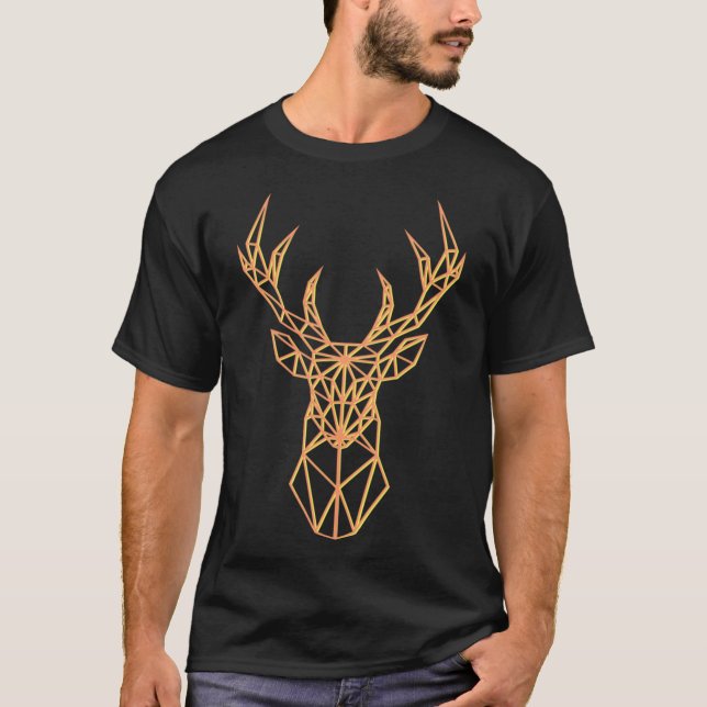 T-shirt Neon Orange Deer Head -  Polygon Antlers Classic T (Devant)