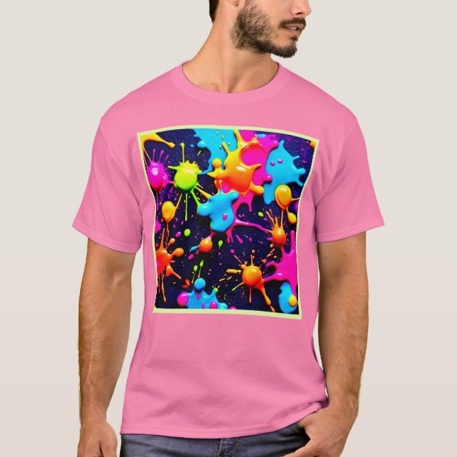 T-shirt Neon Paint Splatter Art Abstrait (Devant)