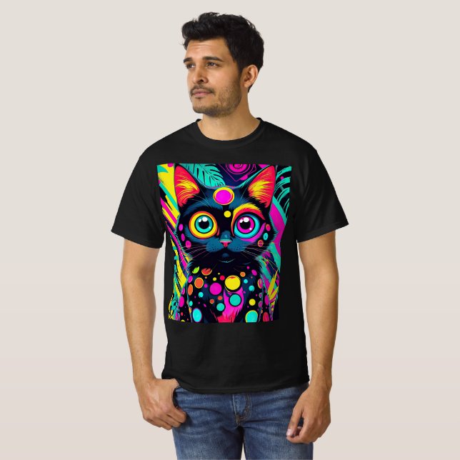 T-shirt ✨ Neon Psychedelic Cat – Pop Art Design 🎨🐱 (Devant entier)