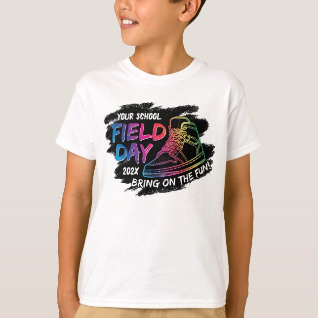 T-shirt Neon Rainbow Basket School Field Day Personnalisé (Devant)