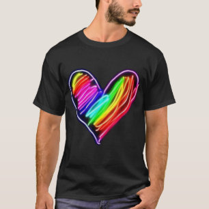 T-shirt Neon Rainbow Heart   Love Pride LGBQT Rally Tee 