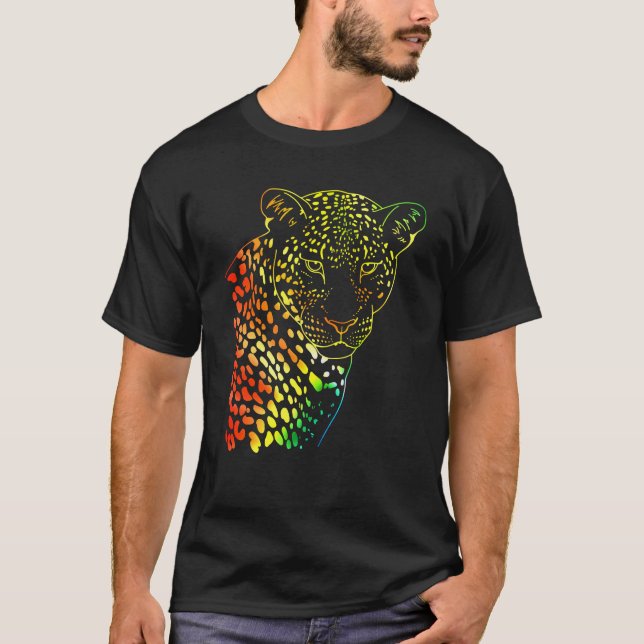 T-shirt Neon Rainbow Leopard Face Artwork (Devant)