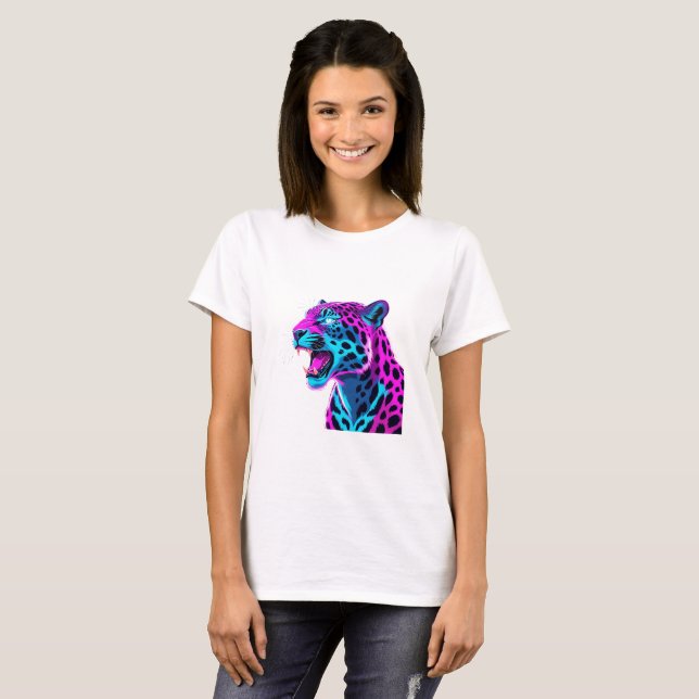 T-shirt Neon Retro Jaguar - Vibrant Synthwave 80s Animal D (Devant entier)