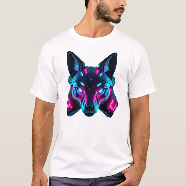 T-shirt Neon Robotique Fox Face Art (Devant)