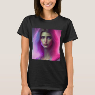 T-shirt Neon rose Vibrant Femme Cheveux pourpres look Wavy