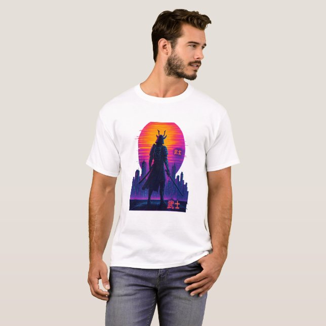 T-shirt Neon Samurai - Cyberpunk Warrik Art (Devant entier)