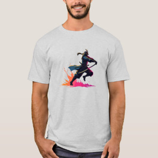 T-shirt Neon Samurai Guerrier en action Art rétro