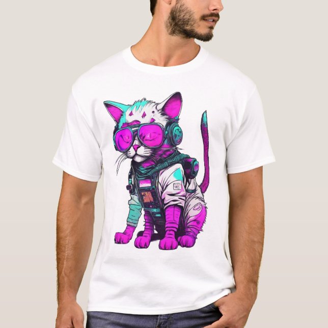 T-shirt Neon Space Chat en combinaison futuriste (Devant)