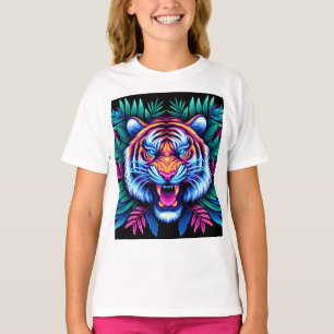 T-shirt Neon Tiger et feuilles de la jungle
