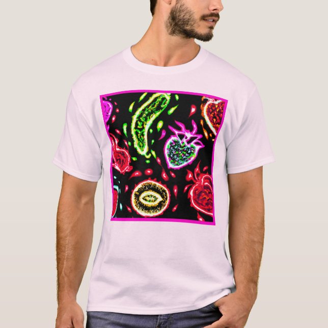 T-shirt Neon Tropical Fruits Motif Art. Acheter Maintenant (Devant)