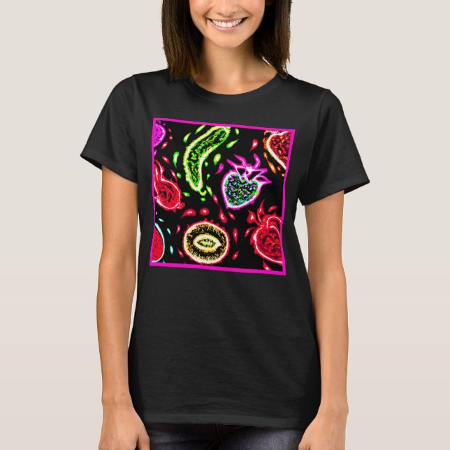 T-shirt Neon Tropical Fruits Motif Art. Acheter Maintenant (Devant)